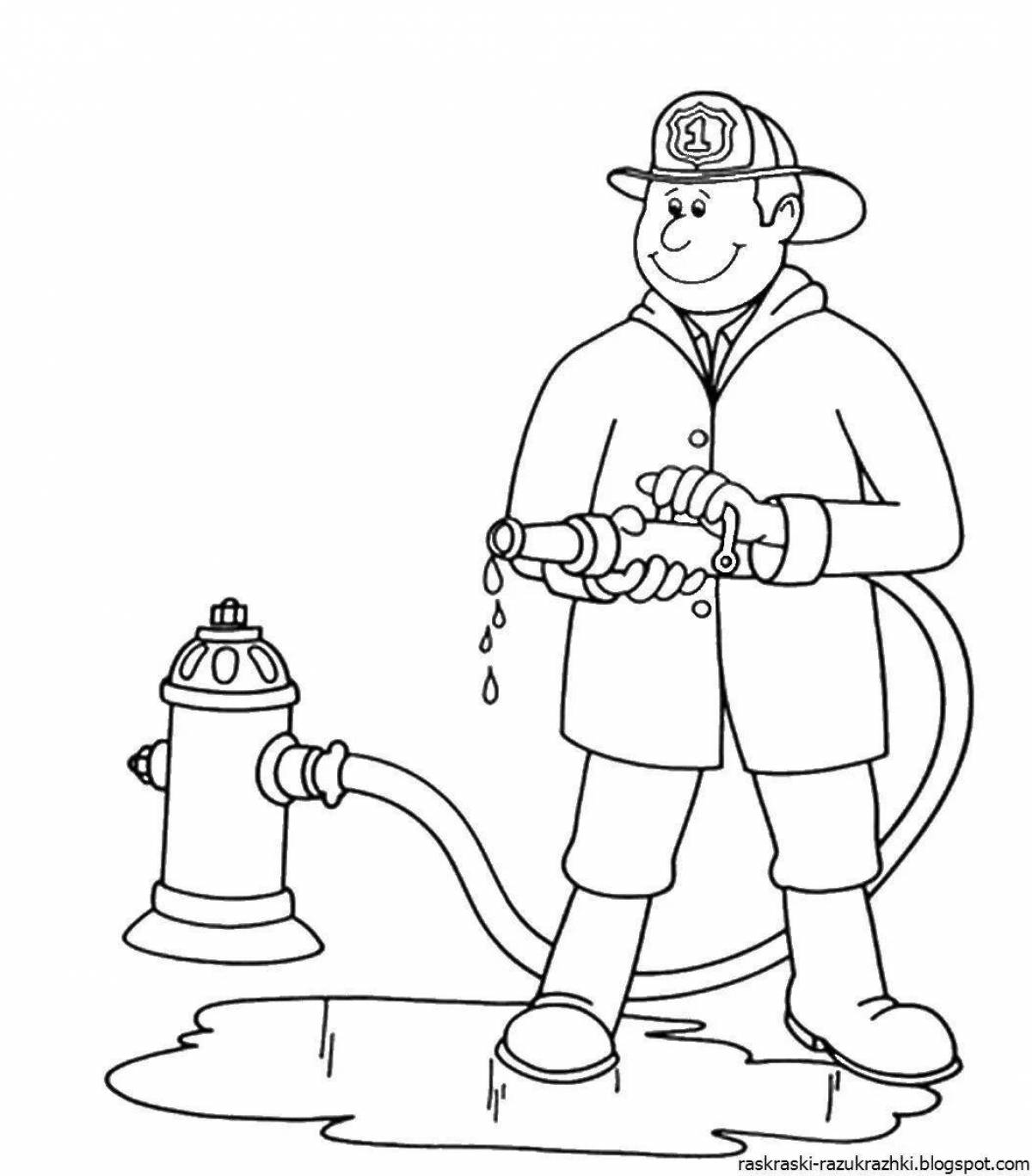 Coloring book amazing profession of a firefighter