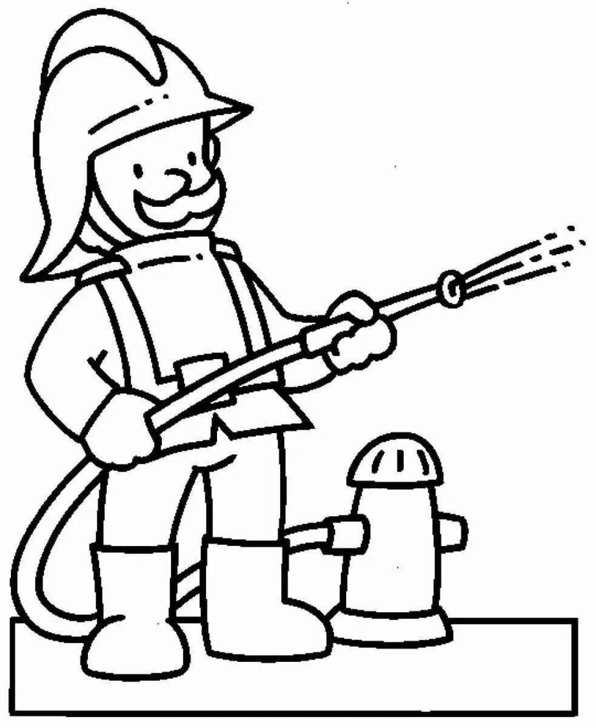Colorful firefighter profession coloring page