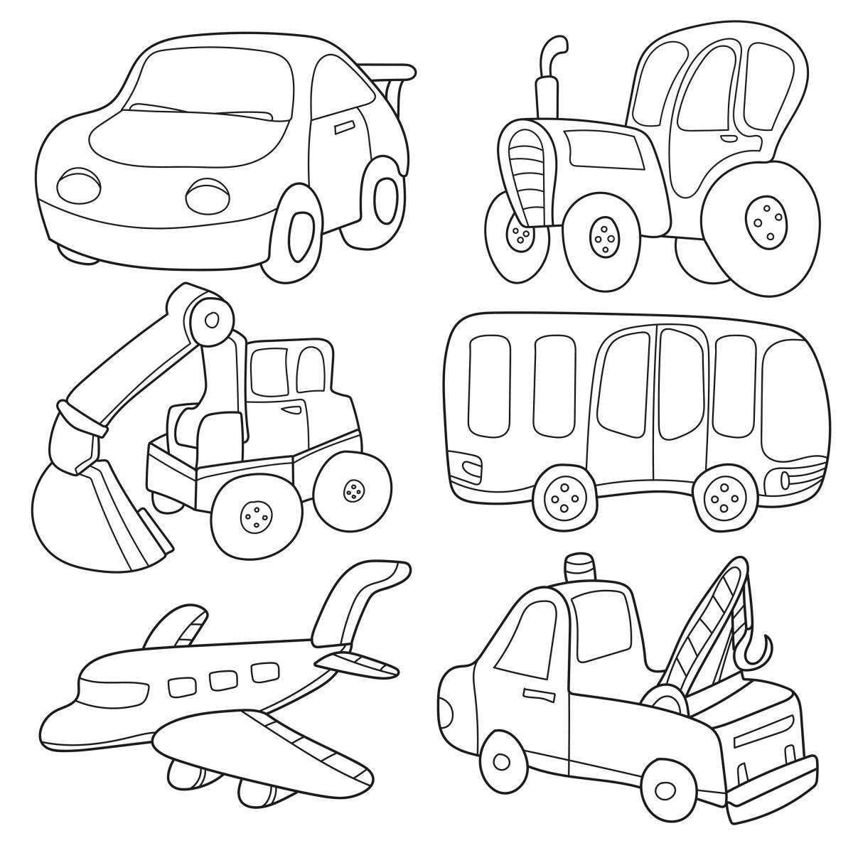 Colorful bright coloring book for preschoolers modes of transport