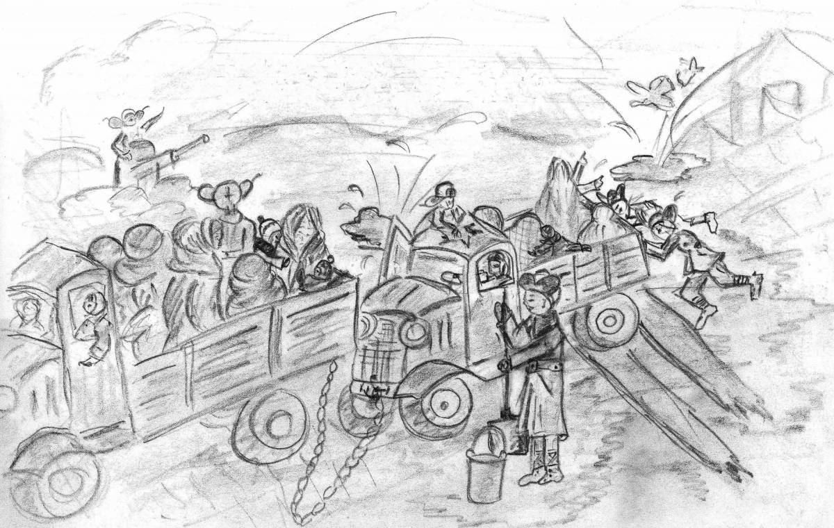 Coloring page majestic breakthrough of the siege of Leningrad