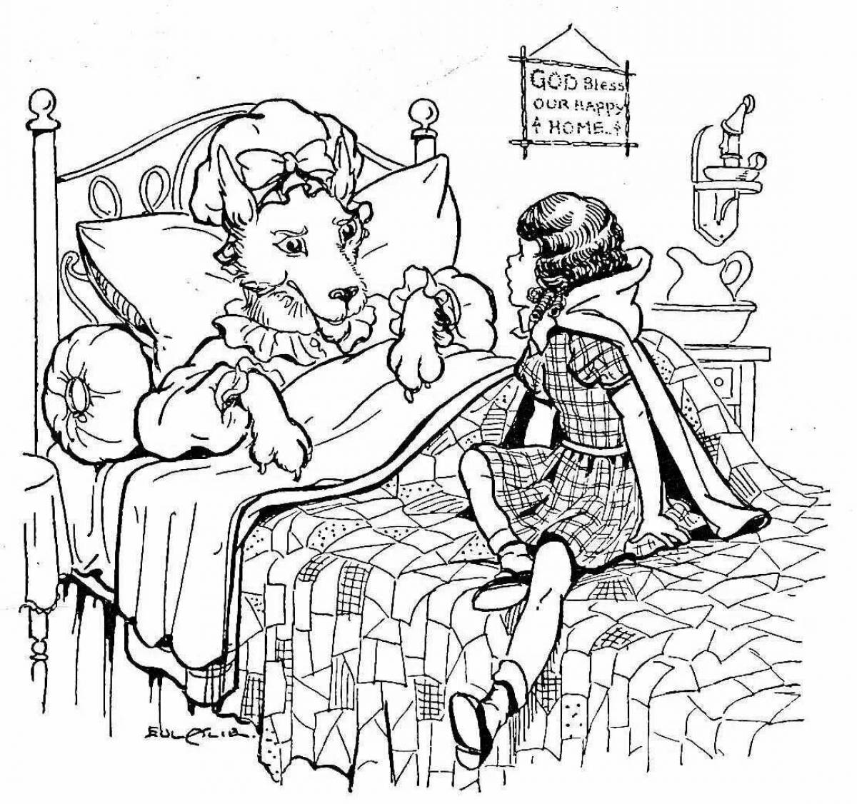 Coloring page quirky gray wolf and little red riding hood