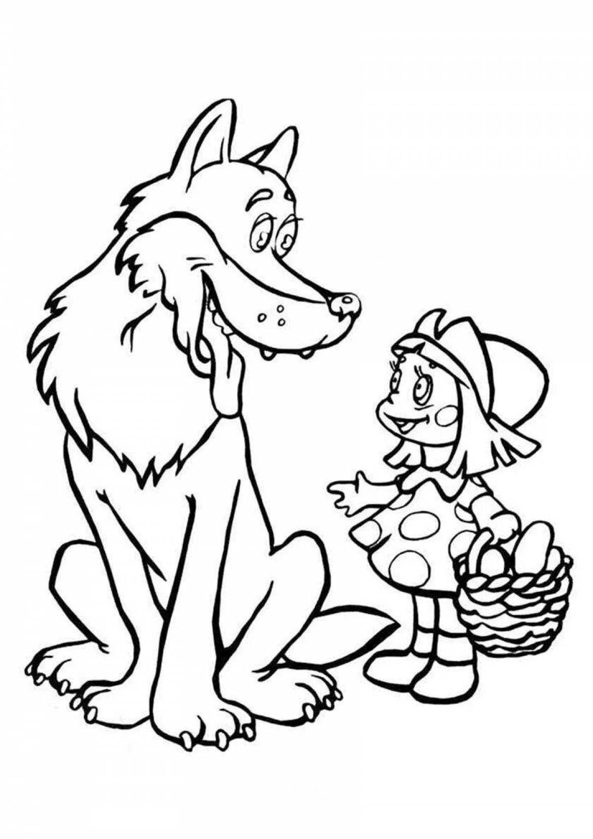 Colorful gray wolf and little red riding hood coloring book