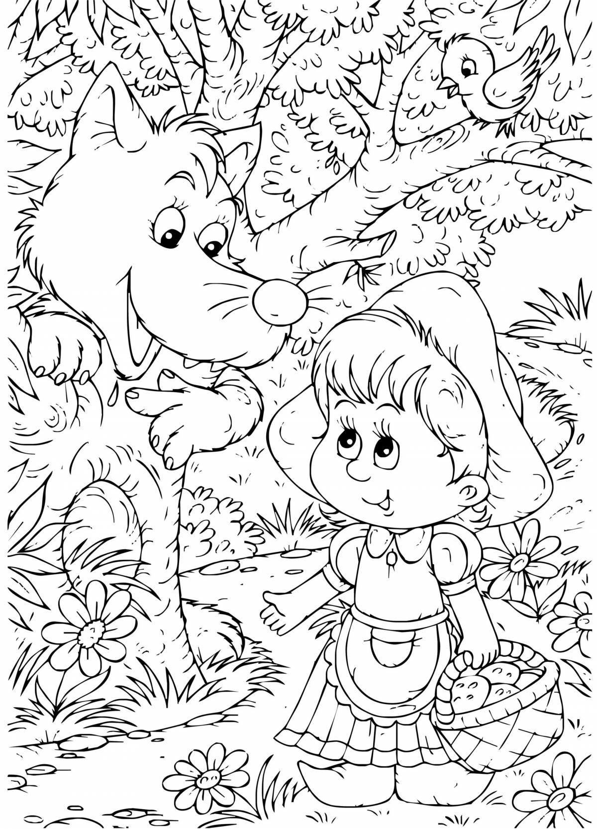 Colouring awesome gray wolf and little red riding hood
