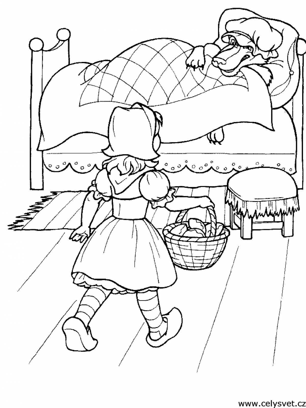 Cute gray wolf and little red riding hood coloring book