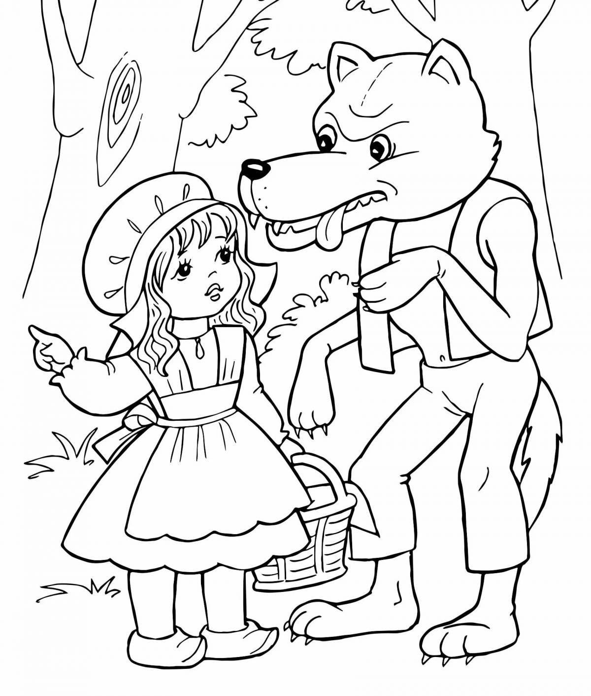 Rampant gray wolf and little red riding hood coloring page