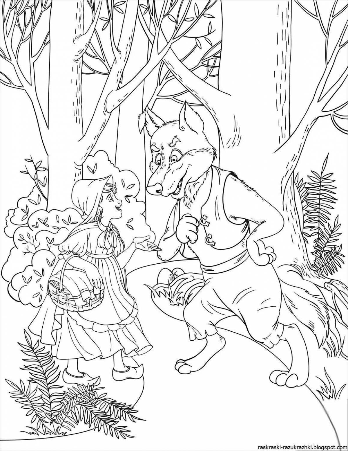 Living gray wolf and little red riding hood coloring book