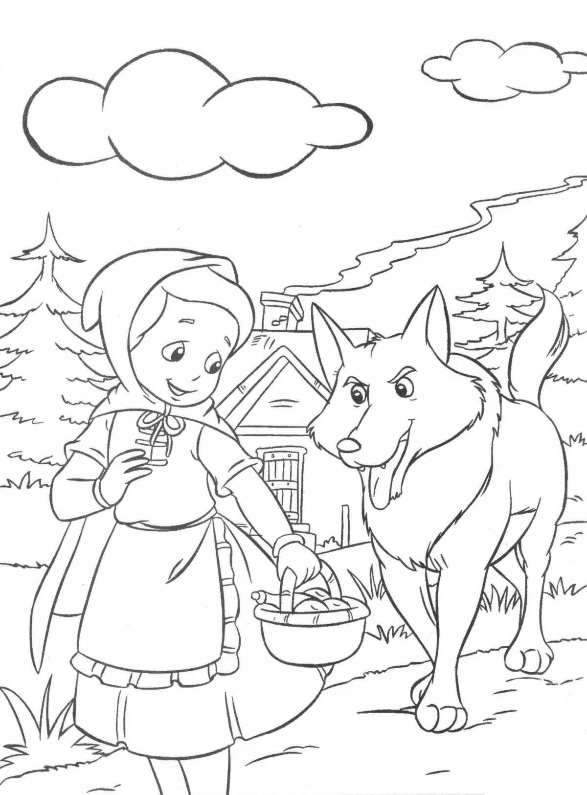 Humorous gray wolf and little red riding hood coloring book