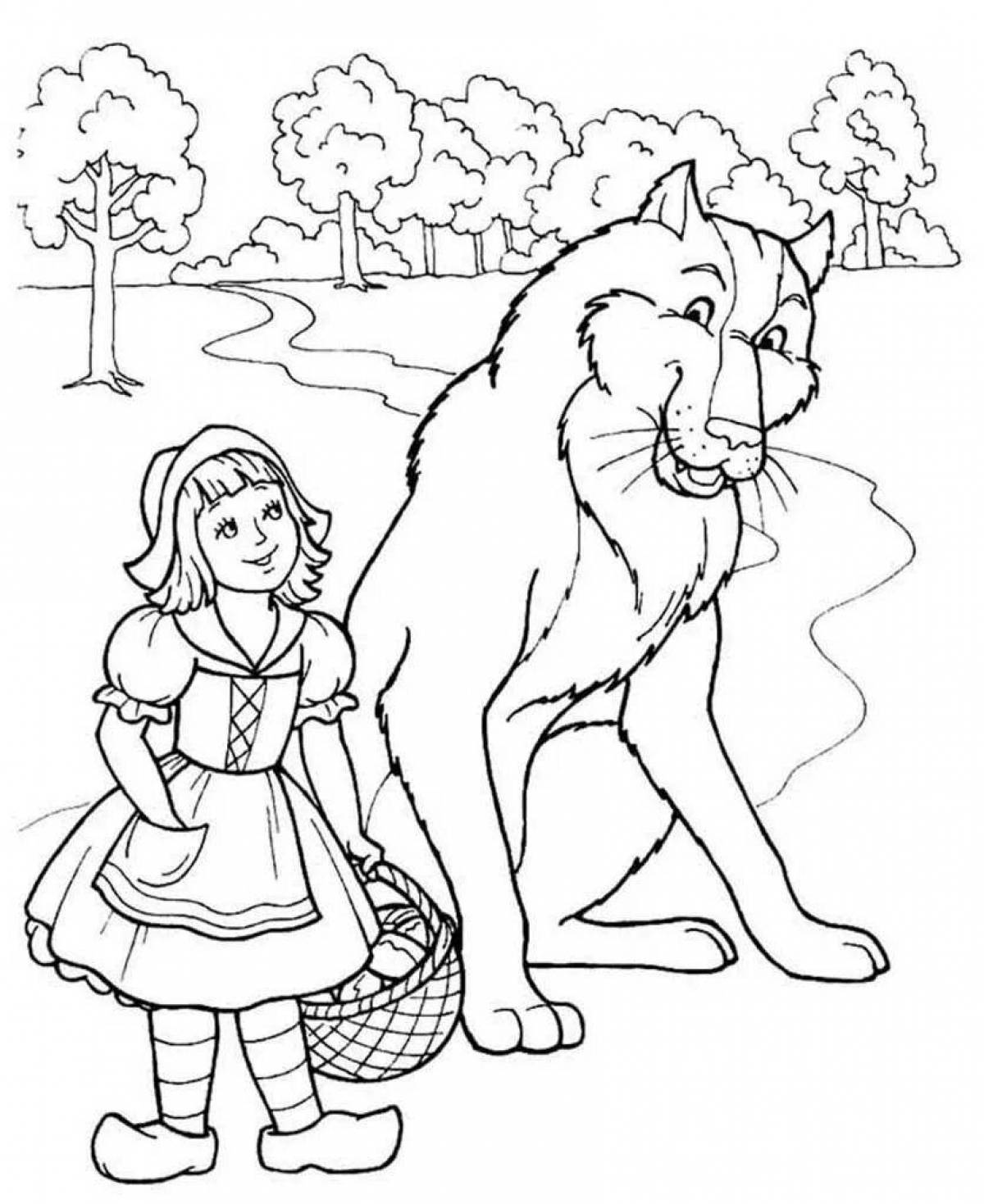 Coloring comic gray wolf and little red riding hood