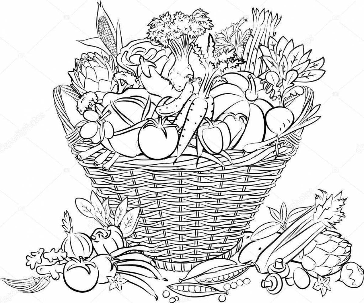Много фруктов и овощей в корзине