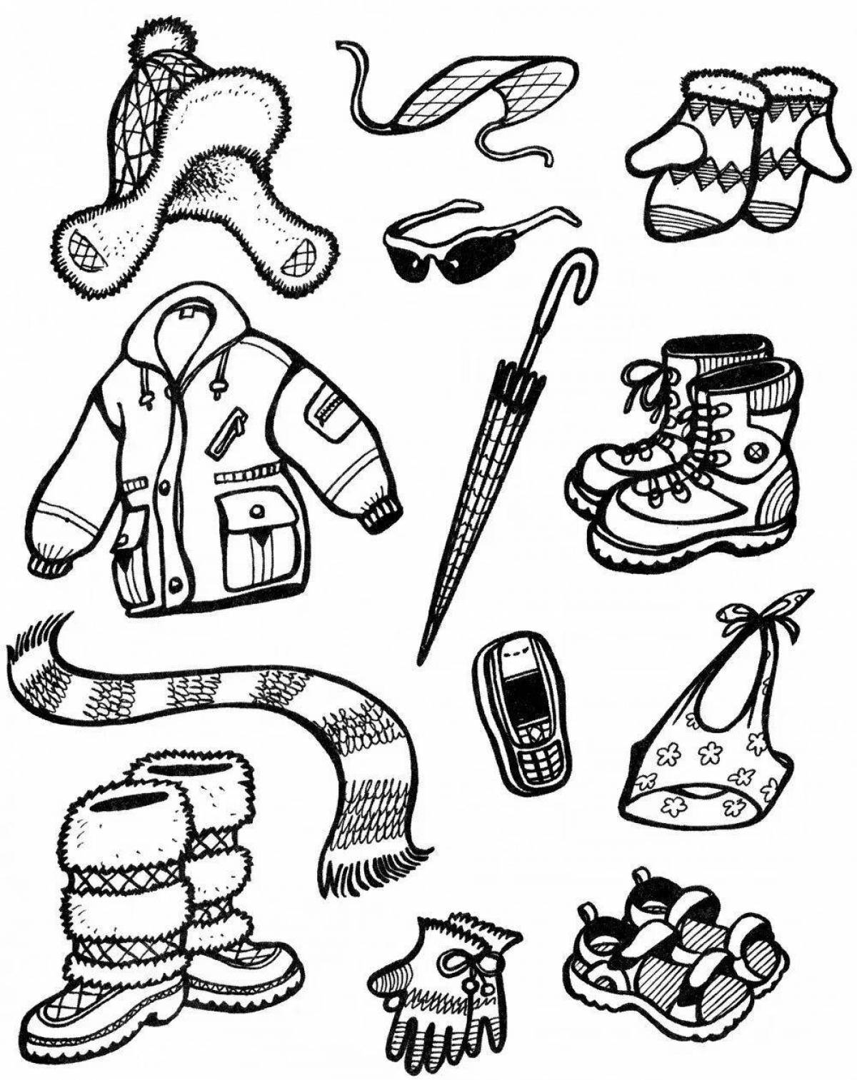Coloring page cute clothes and shoes