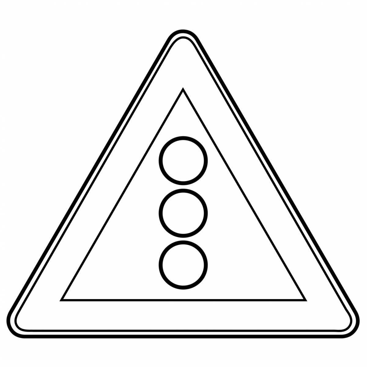 Coloring page cheerful caution children's traffic sign