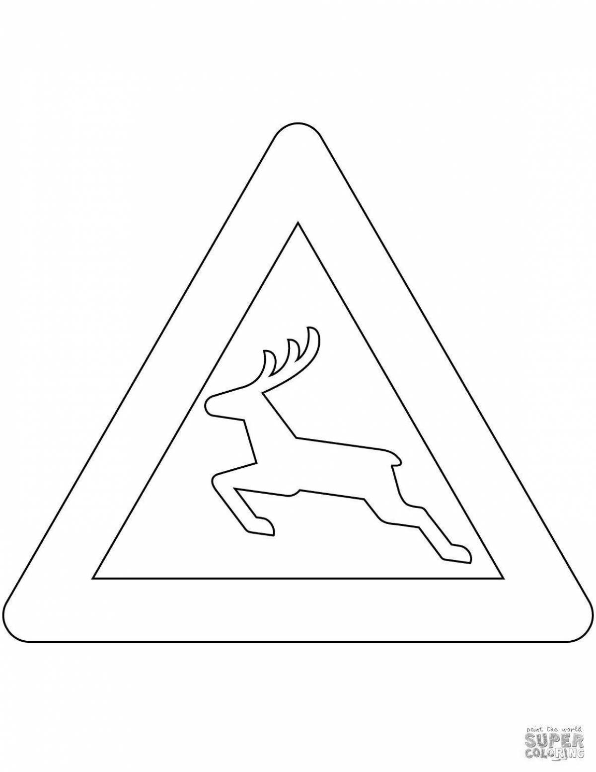 Animated Caution Children Traffic Sign Coloring Page