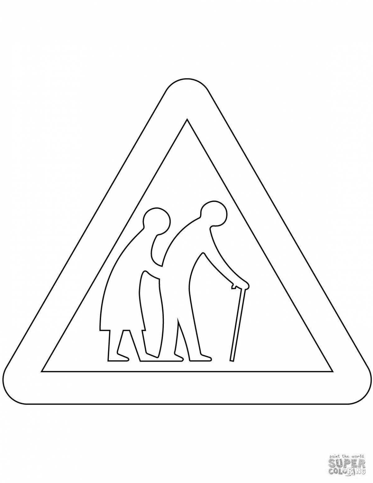 Caution, children, road sign coloring page