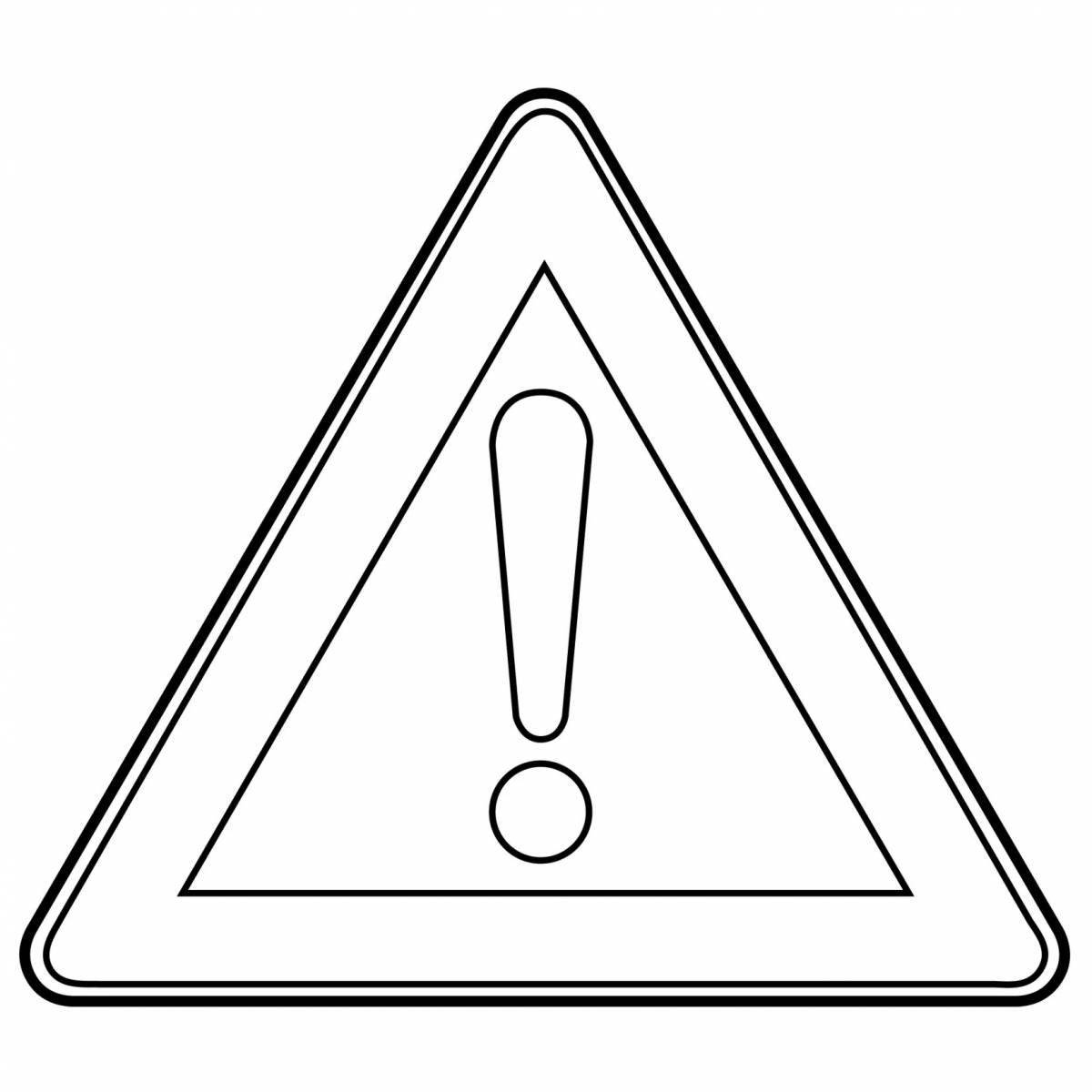 Attractive children's traffic sign caution coloring page