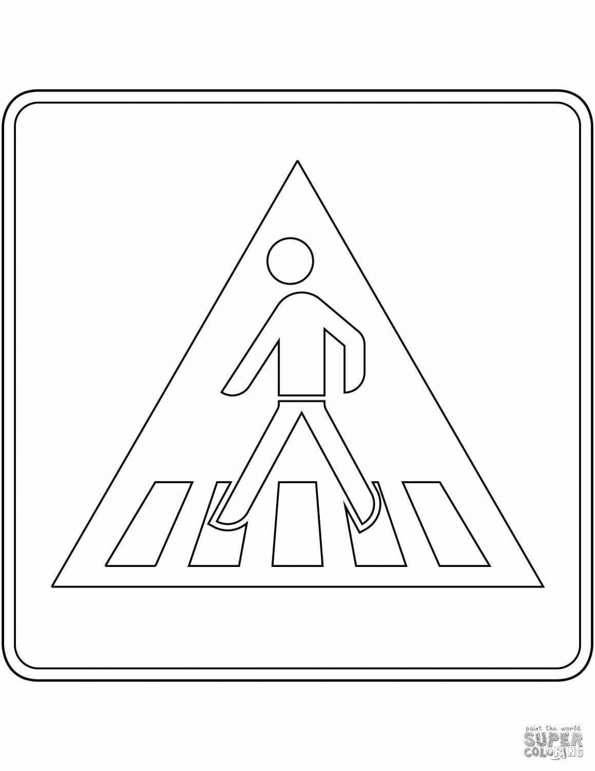 Coloring page shining caution road sign for children