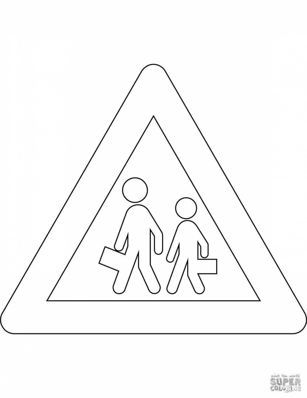 Caution road sign coloring page for children