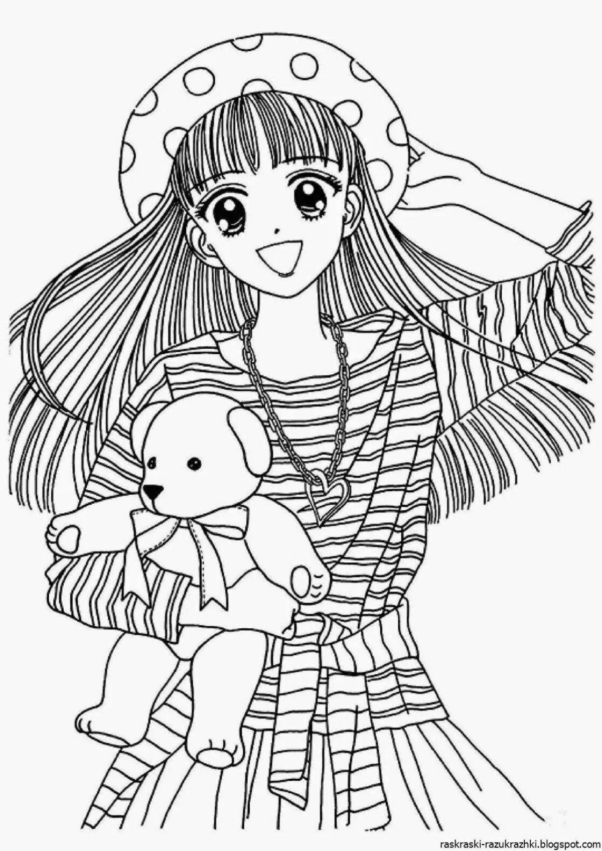 Радостная раскраска для девочек 10 лет аниме милая
