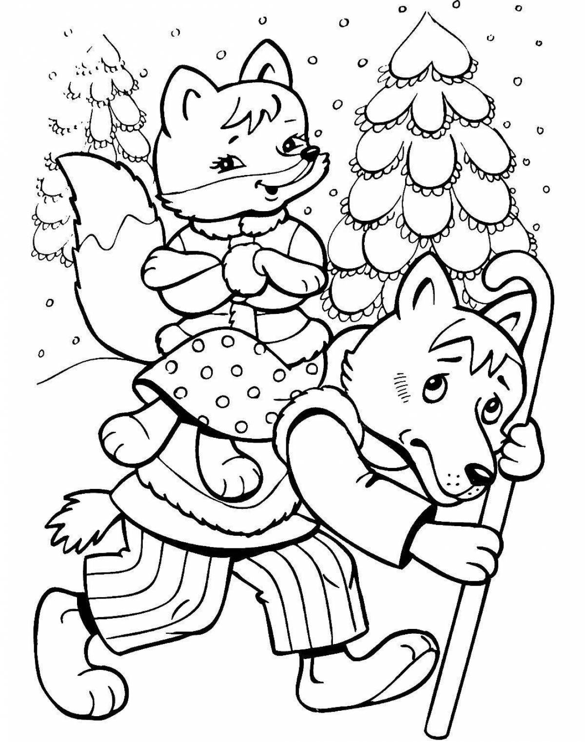 Adorable little fox and gray wolf coloring book