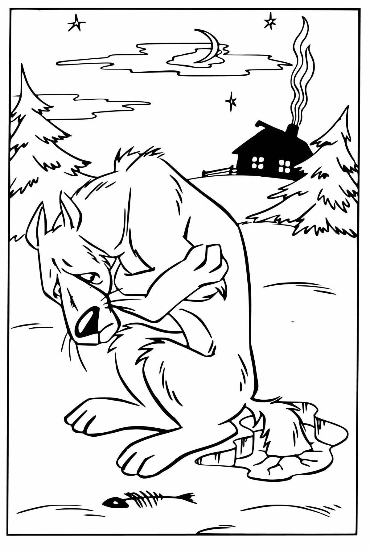 Adorable little fox and gray wolf coloring book