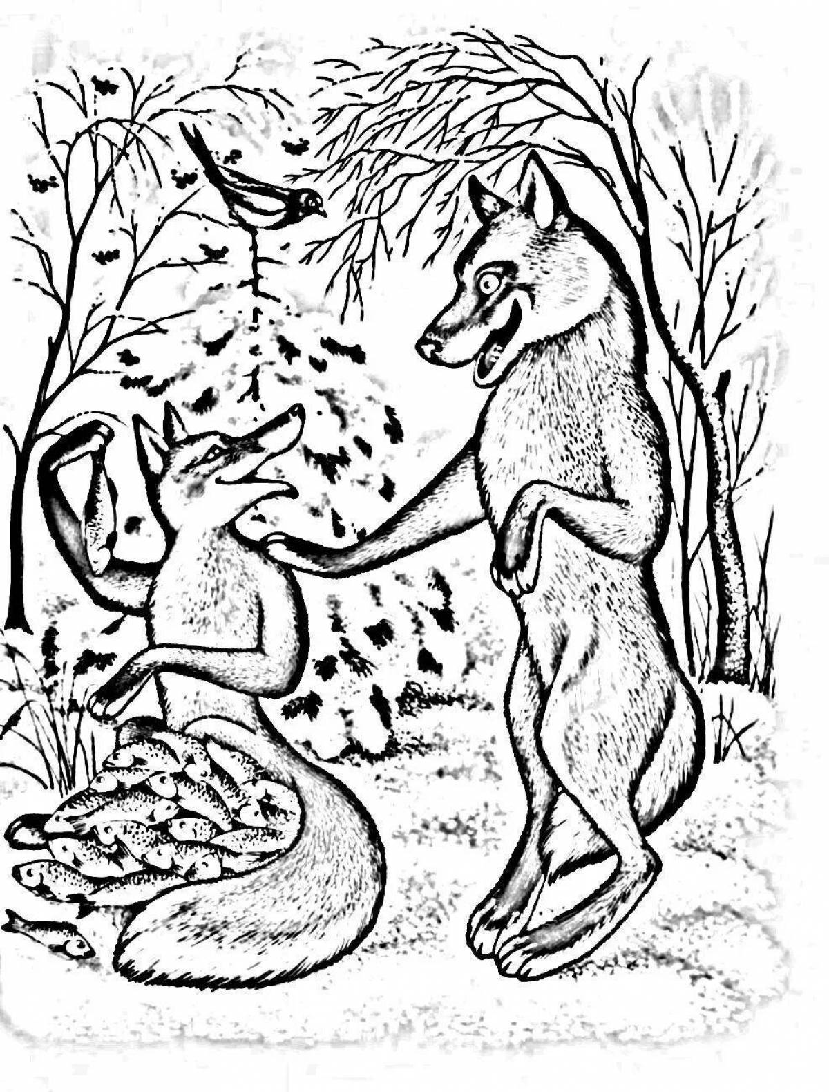 Яркая раскраска сестрички лисы и серого волка