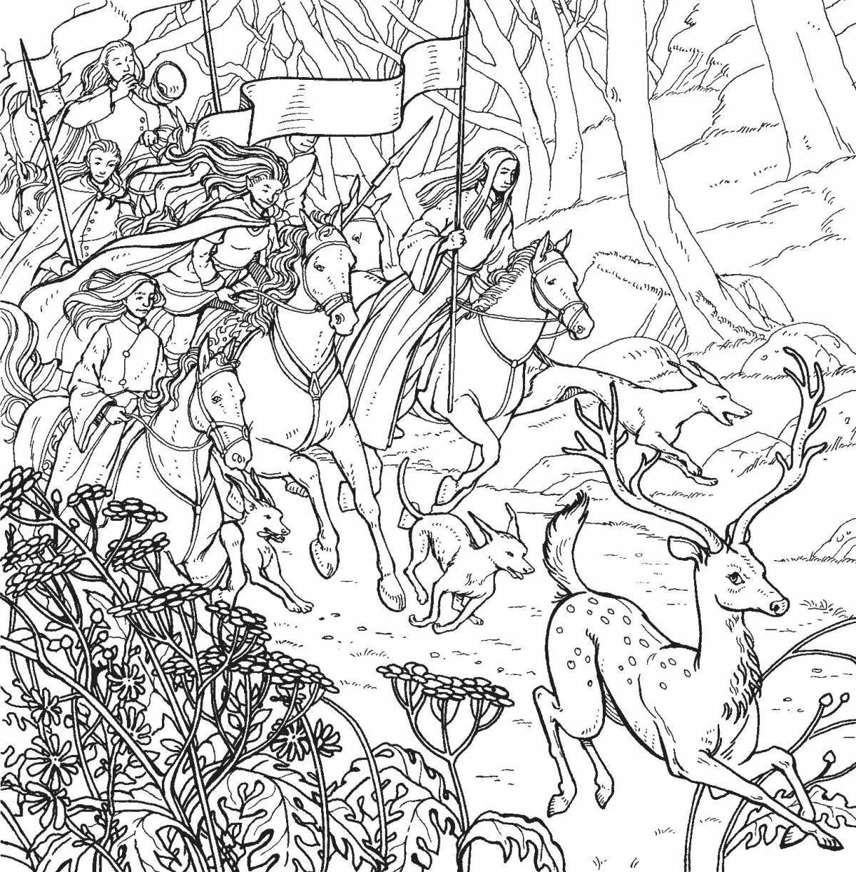 Rampant elves coloring page