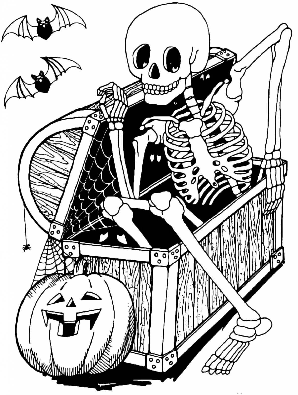 Frightening skeleton coloring page