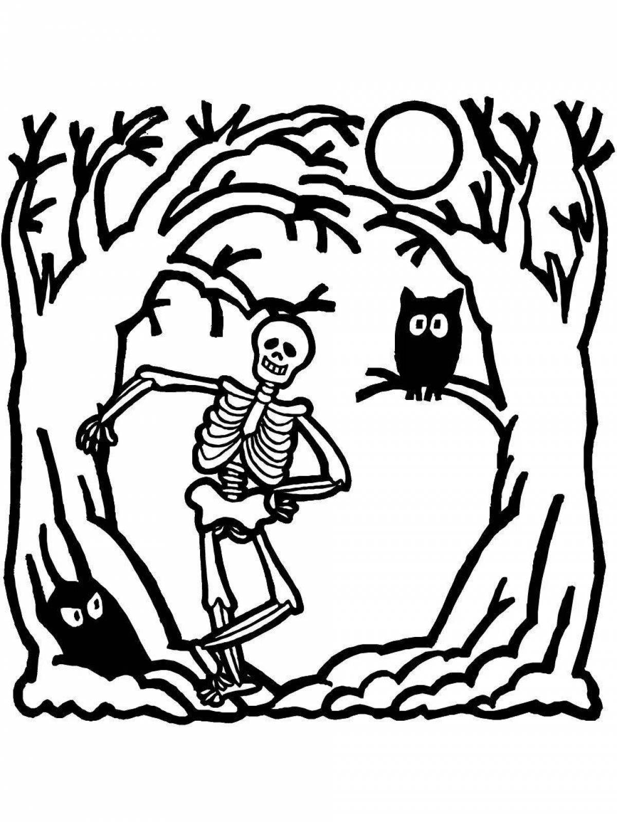 Disturbing skeleton coloring page