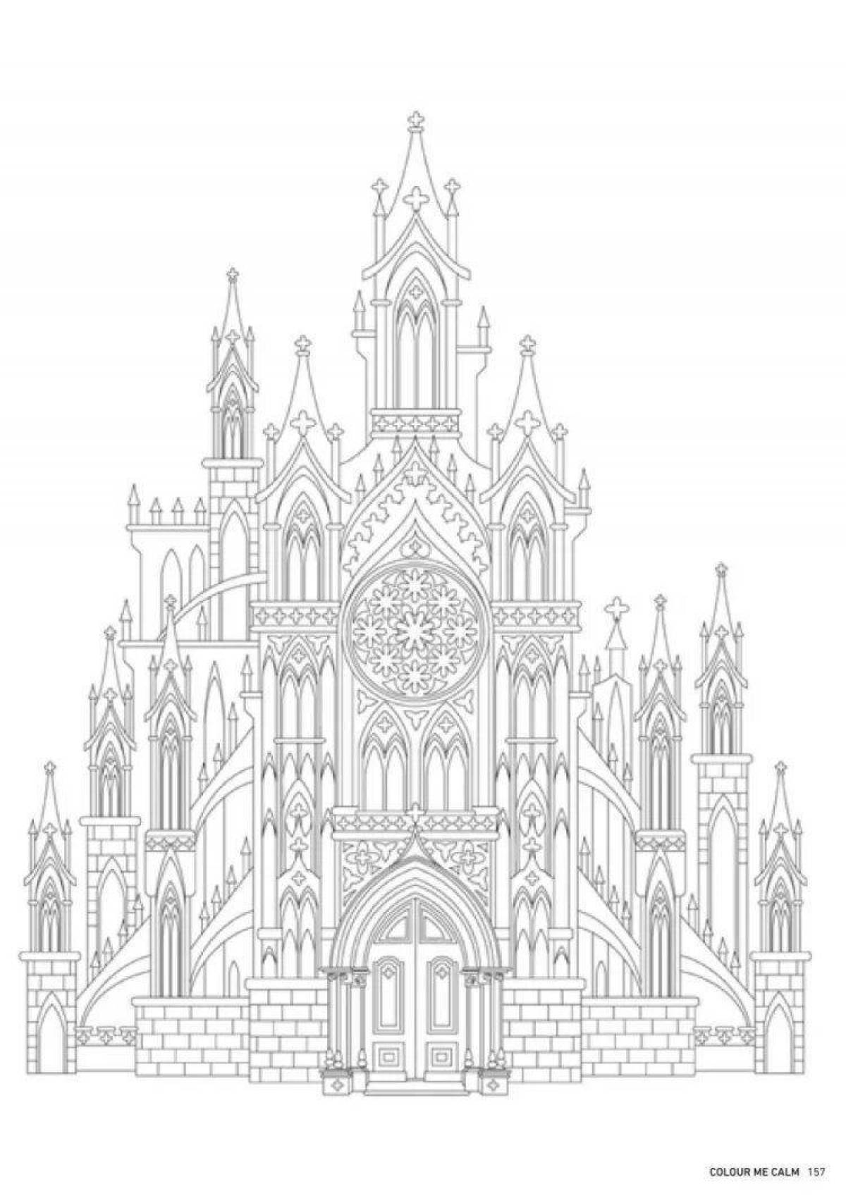 Coloring book of a magnificent gothic castle