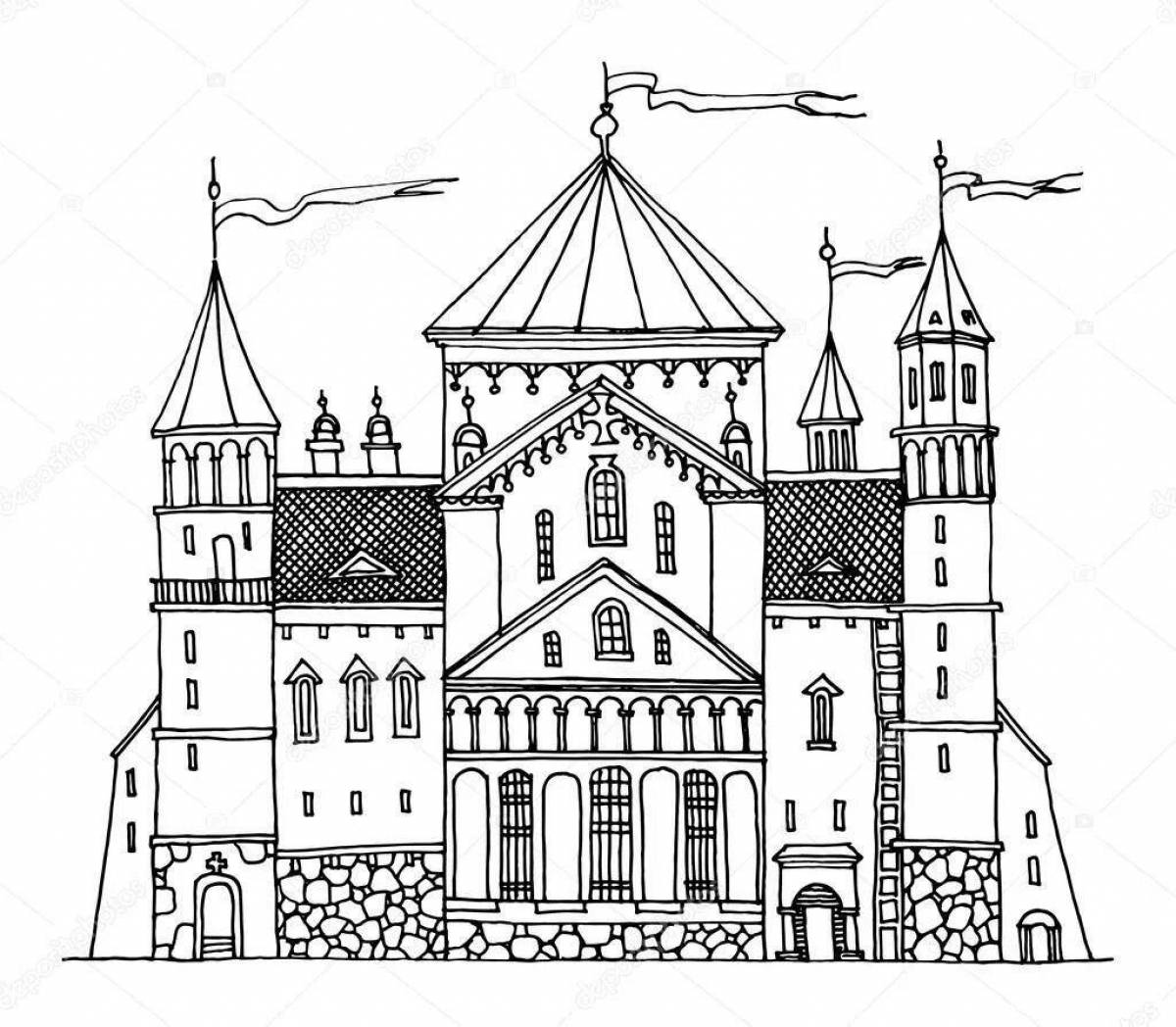 Раскраска роскошный готический замок