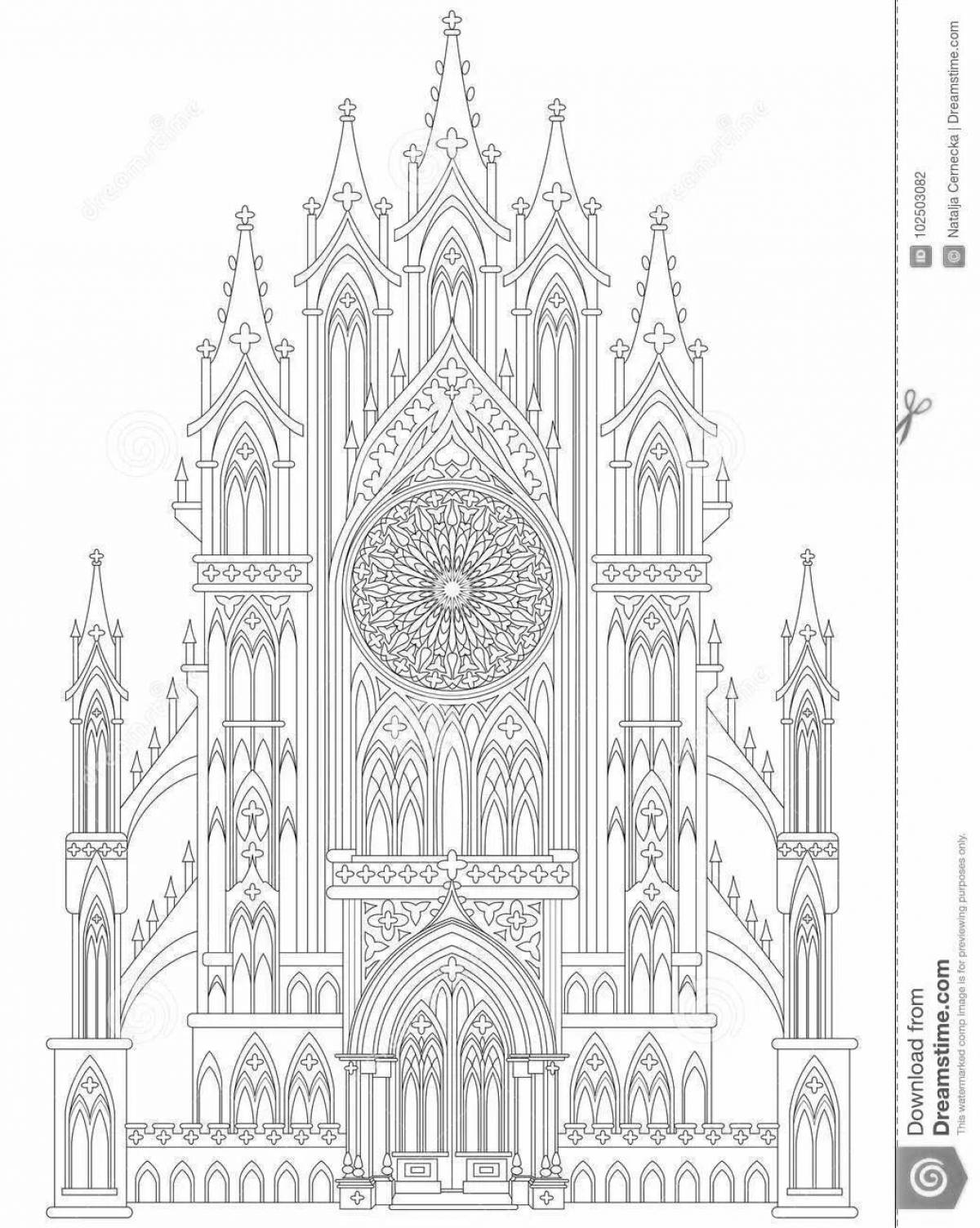 Glittering Gothic castle coloring page