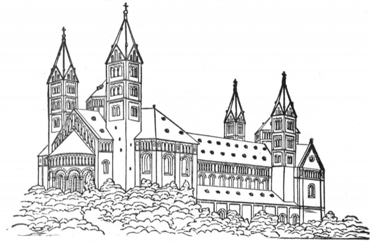 Раскраска грандиозный готический замок