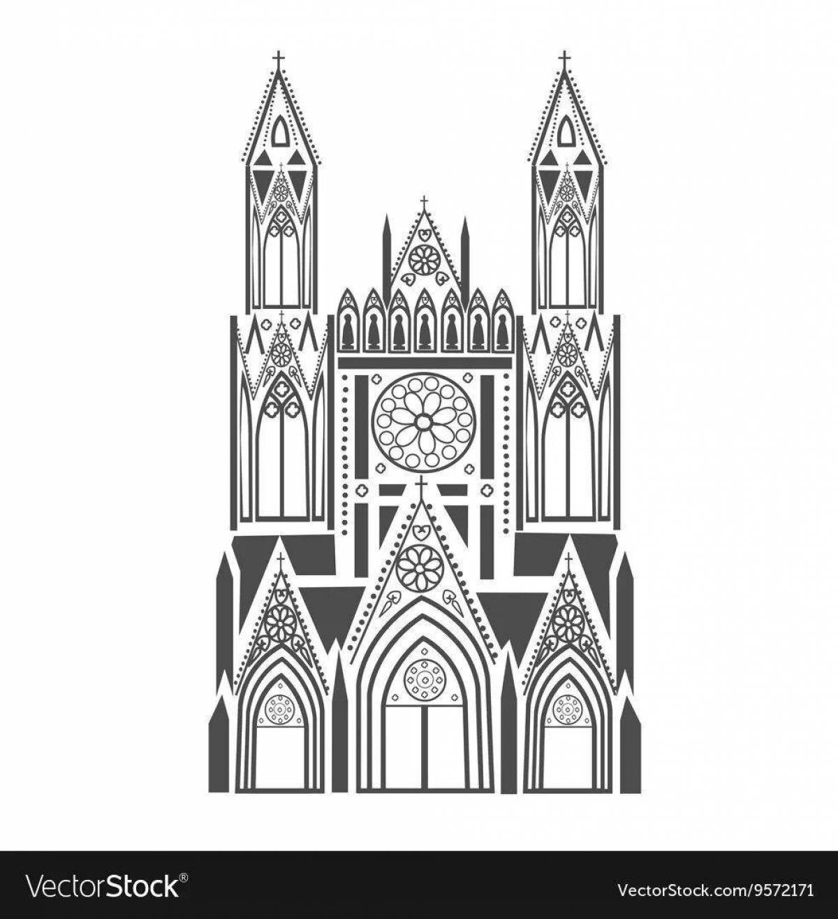 Coloring book monumental gothic castle