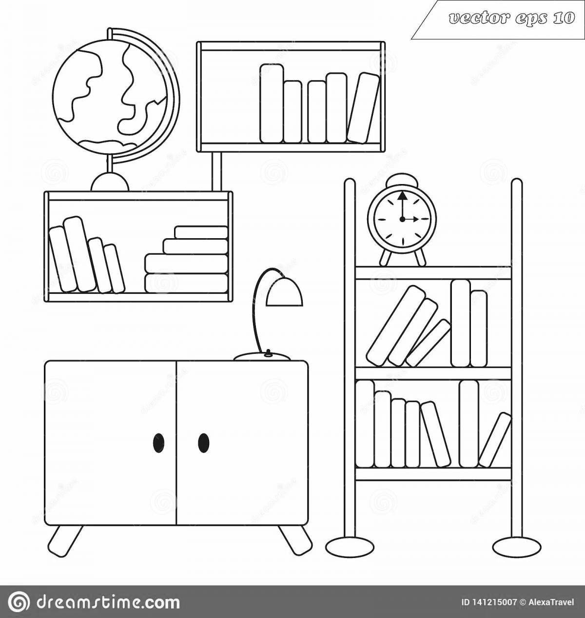 Sparkly bookshelf coloring page