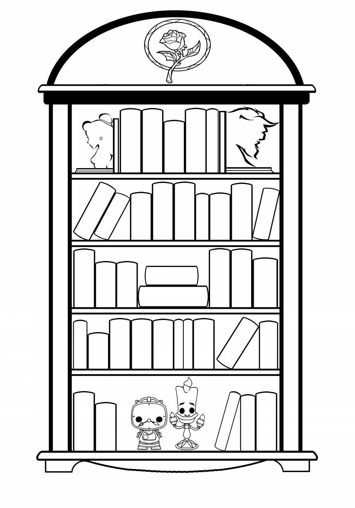 Coloring book shining bookshelf
