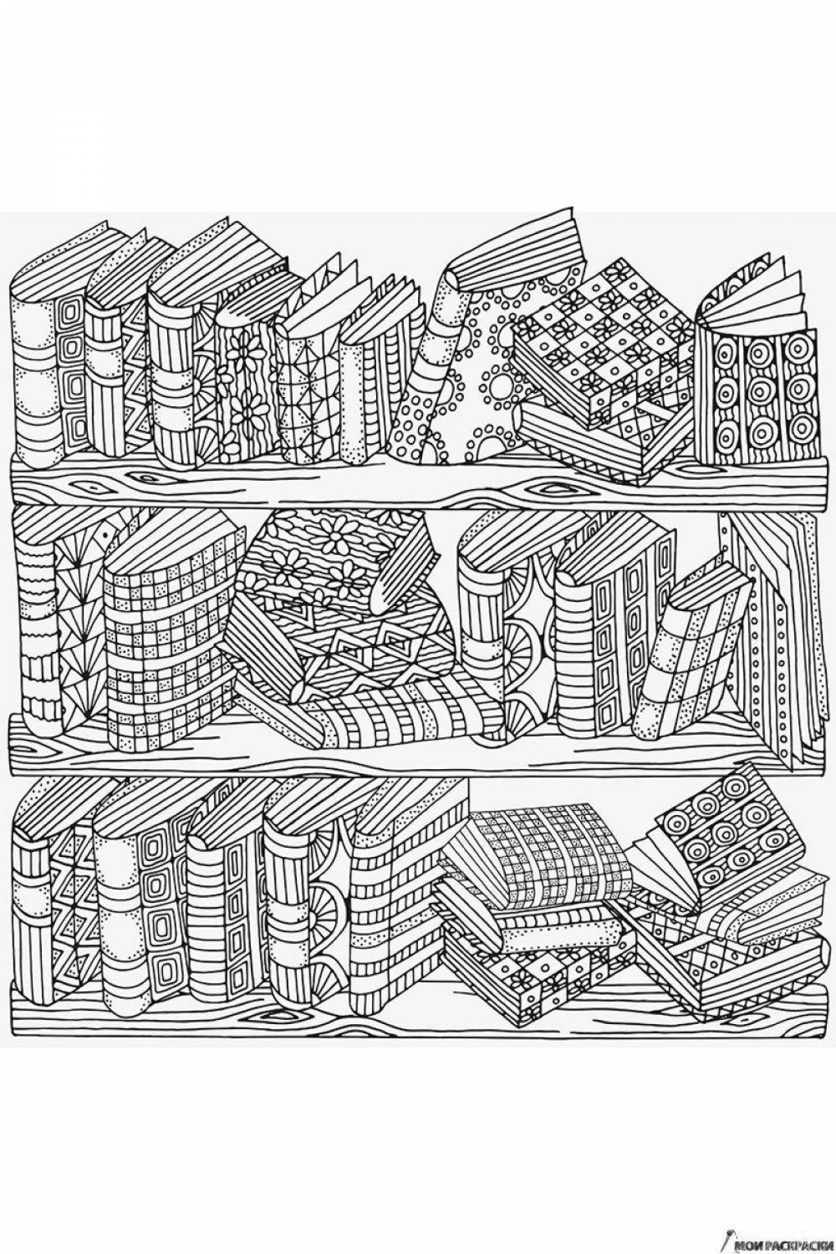 Gorgeous bookshelf coloring page
