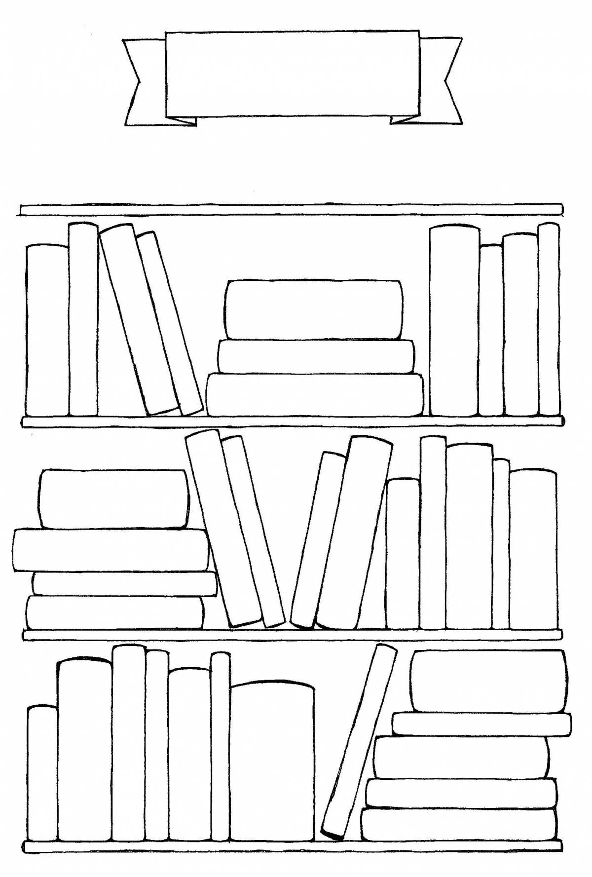 Detailed bookshelf coloring page