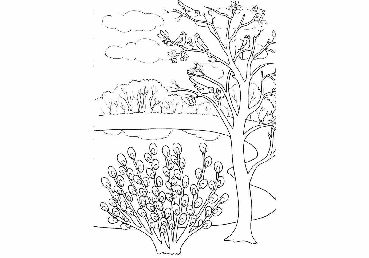 Coloring book shining spring nature