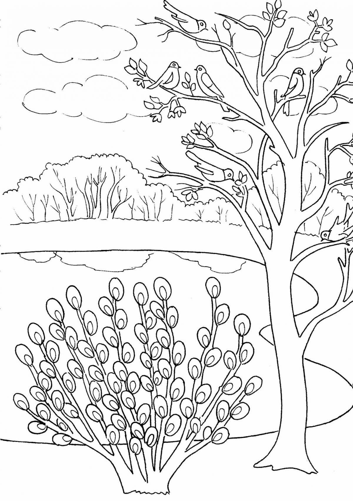Coloring book exotic spring nature