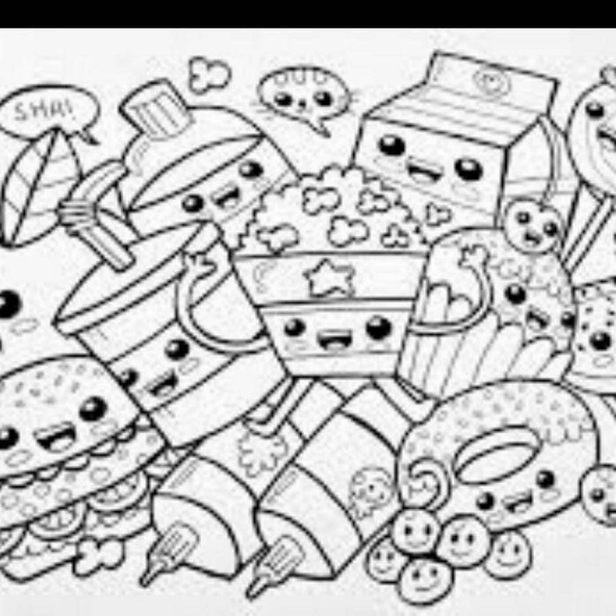 Exciting kawaii food coloring page