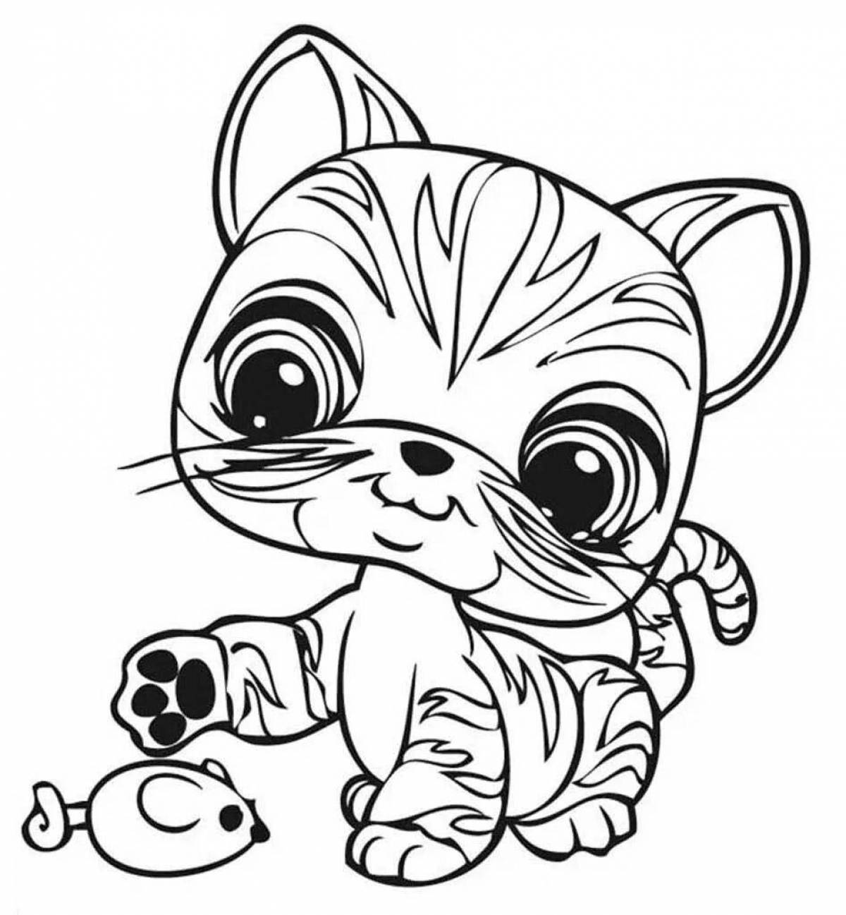 Fluffy cute kitten coloring book