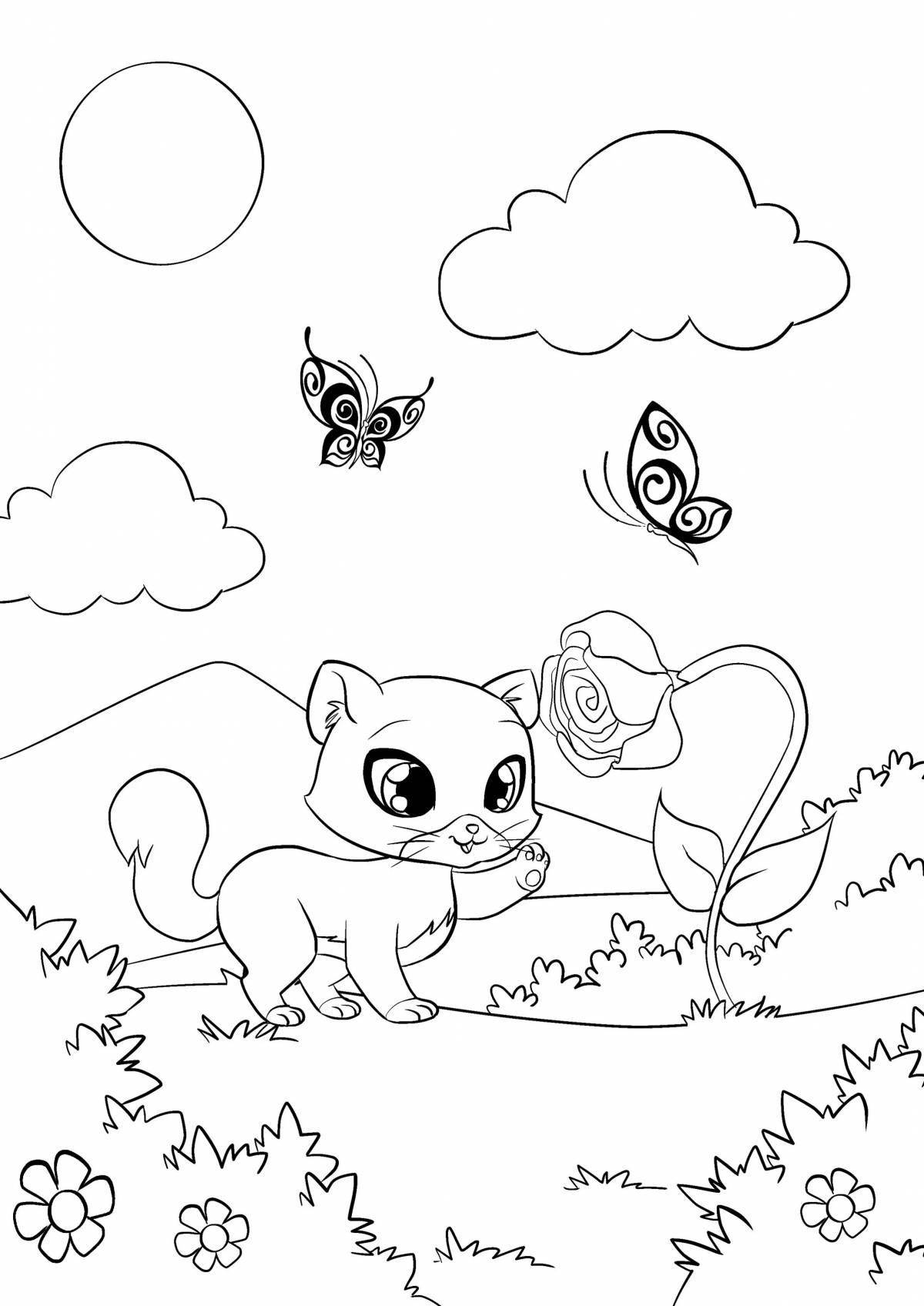 Snuggable cute kitten coloring page