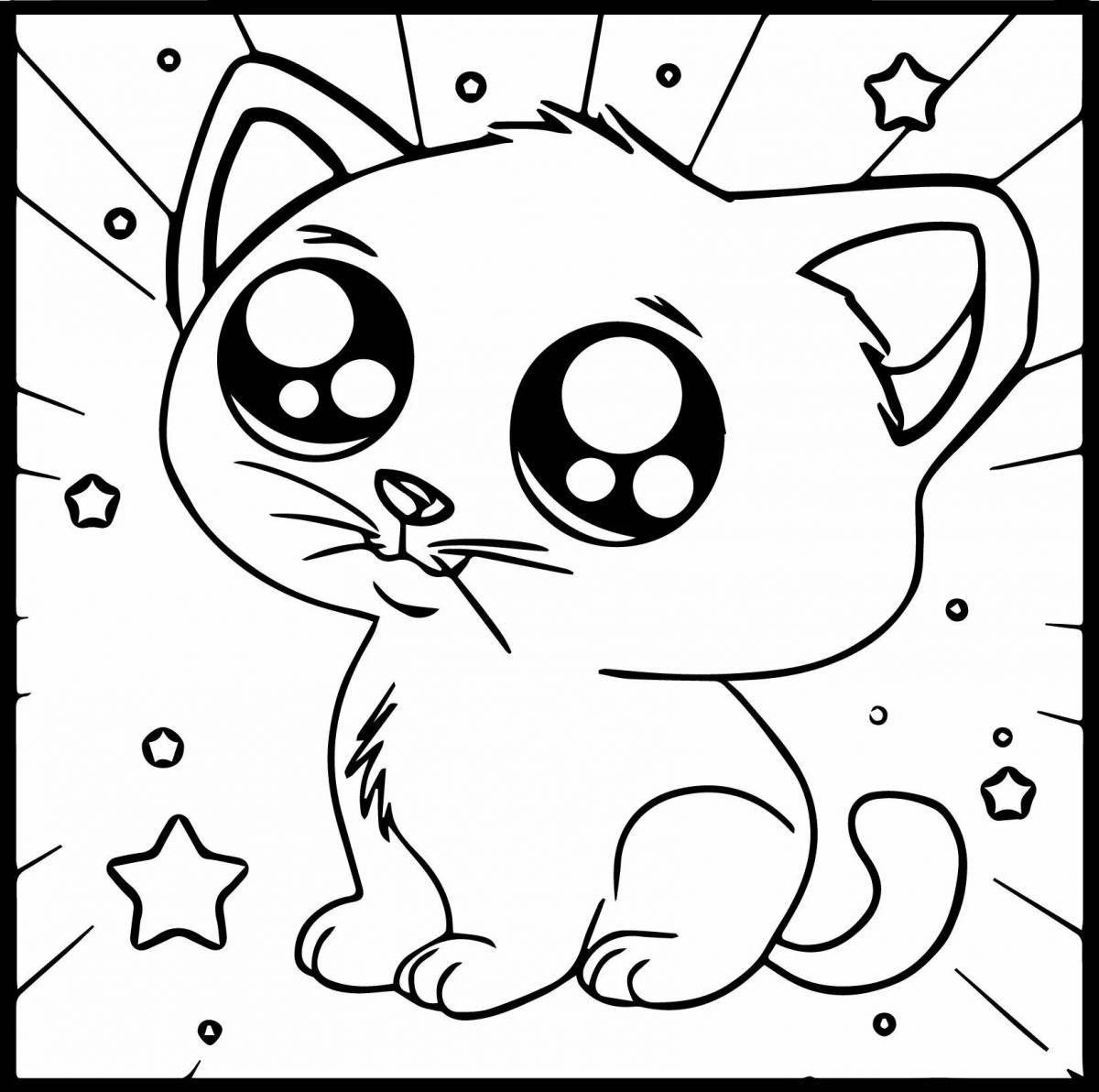 Colorful cute kitten coloring page