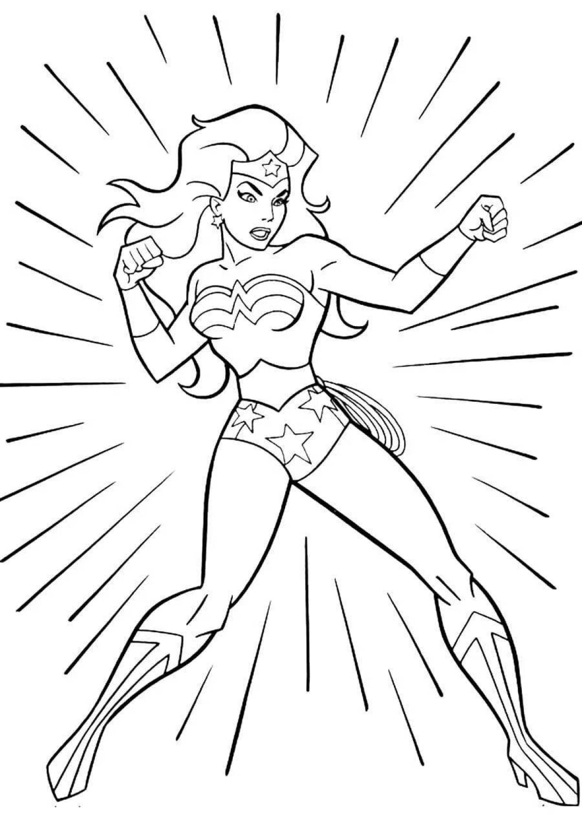 Colorfully designed superwoman coloring page