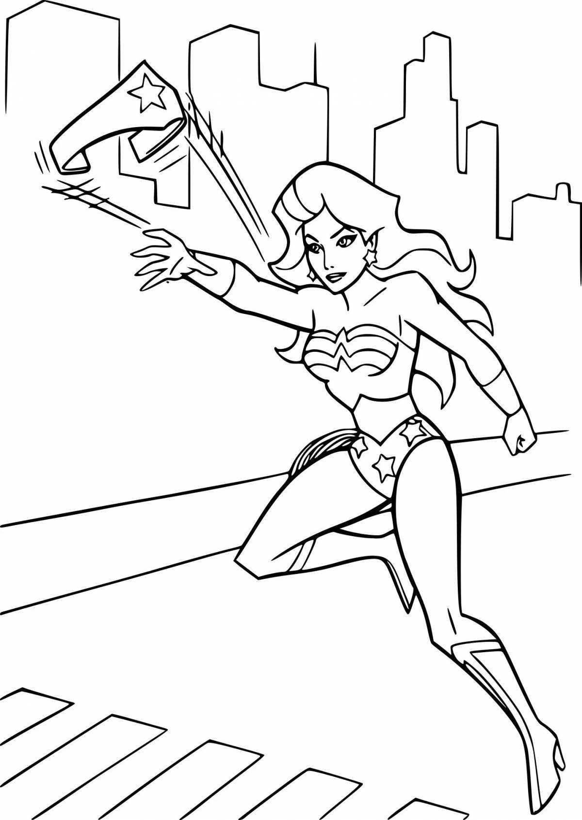 Colorfully illustrated superwoman coloring page