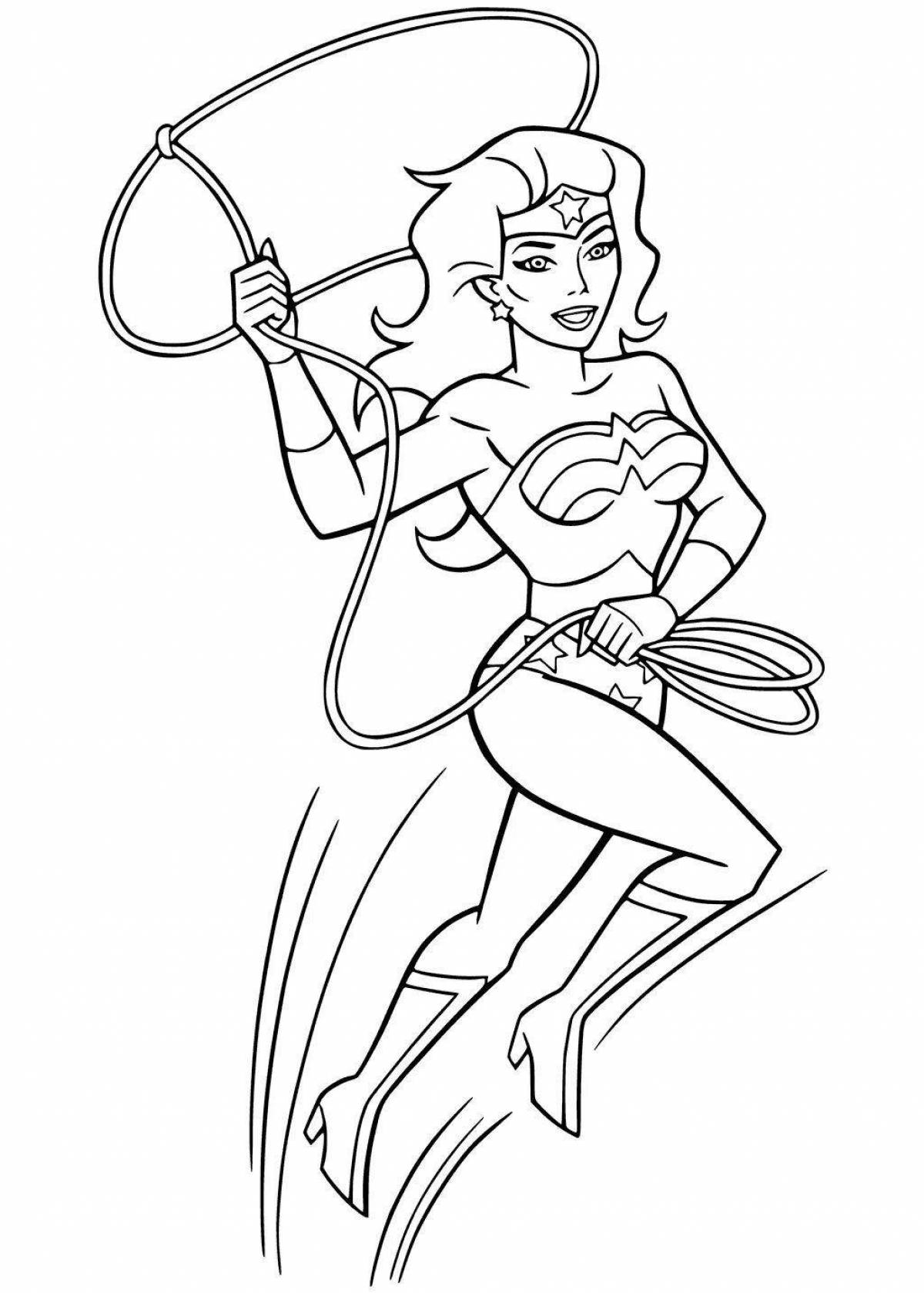Colorfully drawn superwoman coloring page