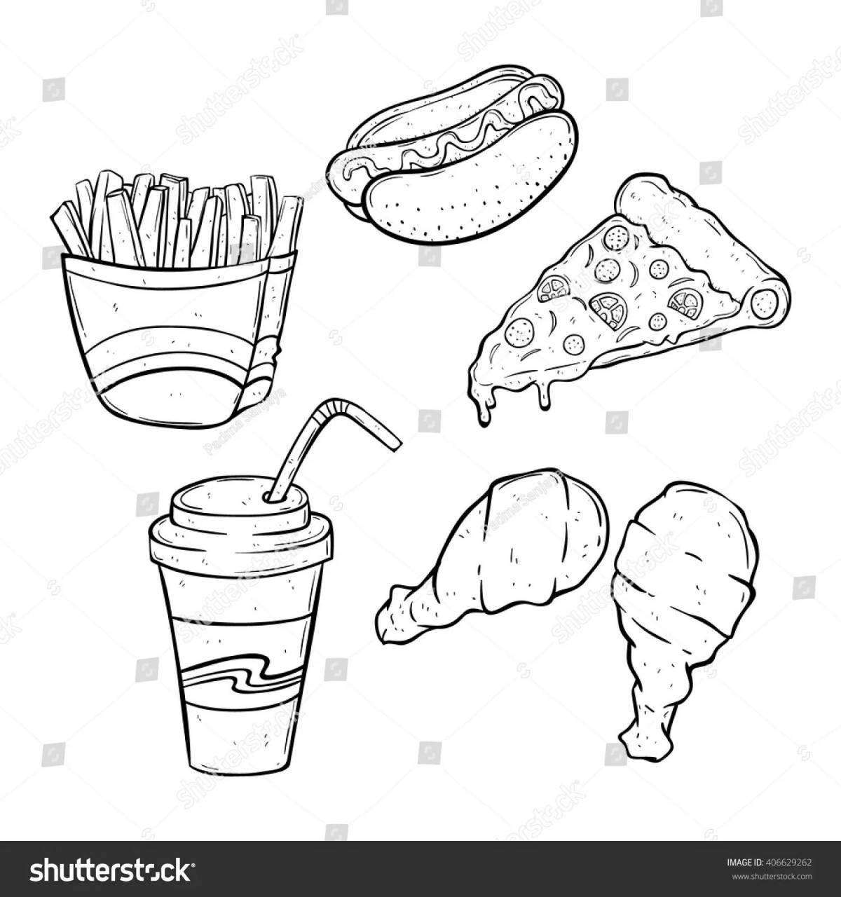 Coloring page attractive harmful foods