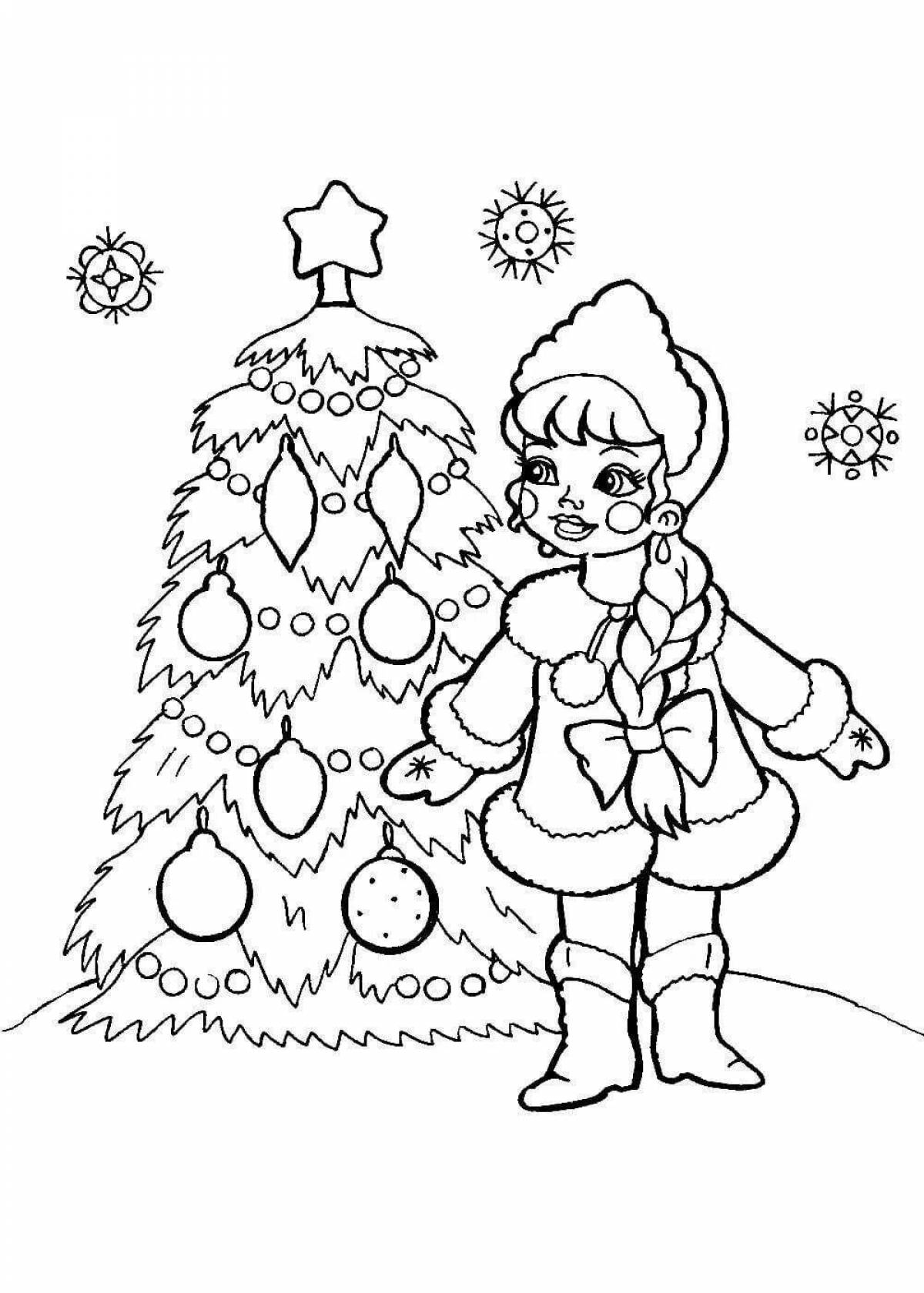 Coloring book magical New Year's Snow Maiden