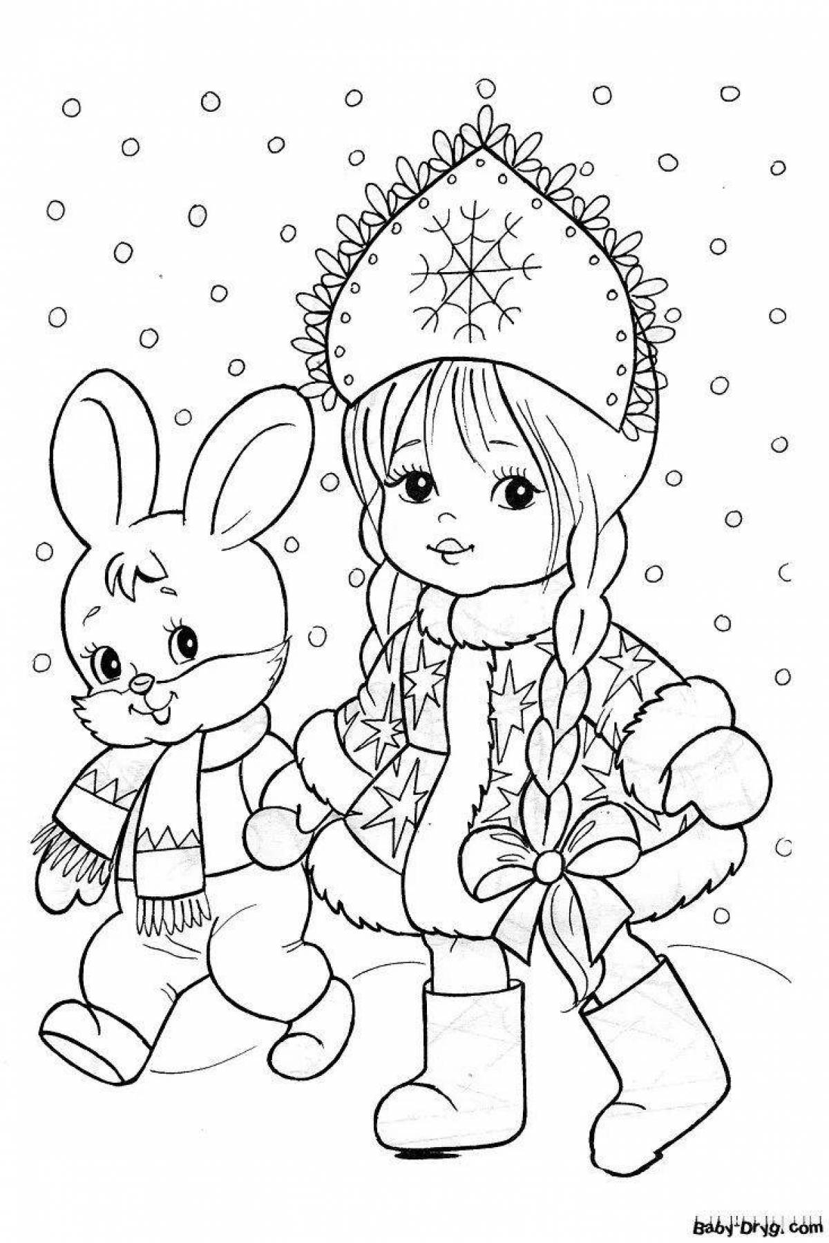 Coloring book glorious New Year's Snow Maiden
