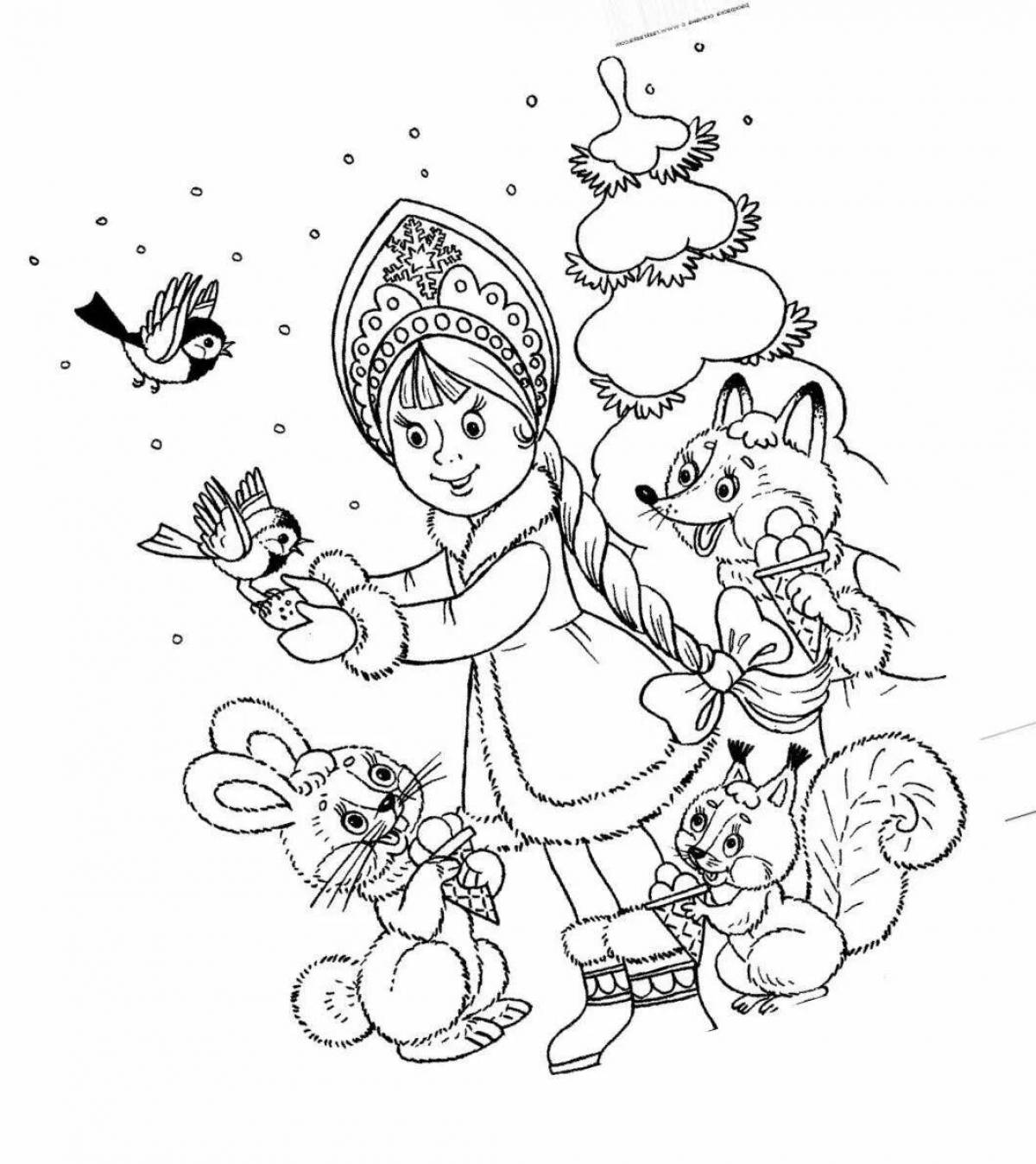 Coloring book captivating New Year's Snow Maiden
