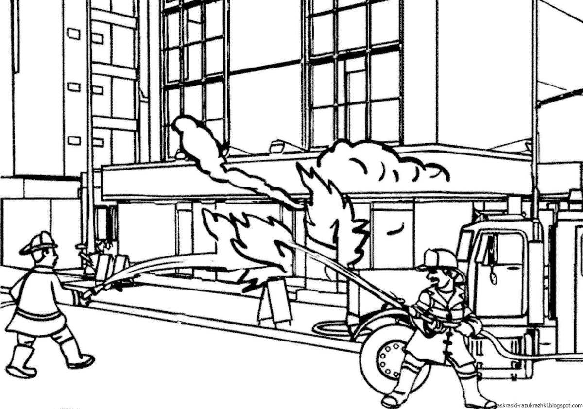 Engaging fire station coloring page